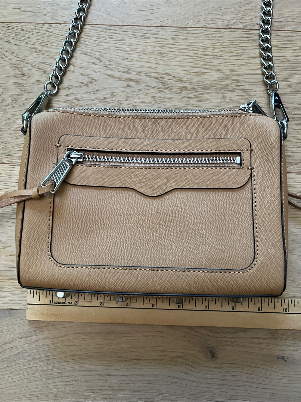 Rebecca Minkoff Tan Leather Crossbody with Silver Chain Strap